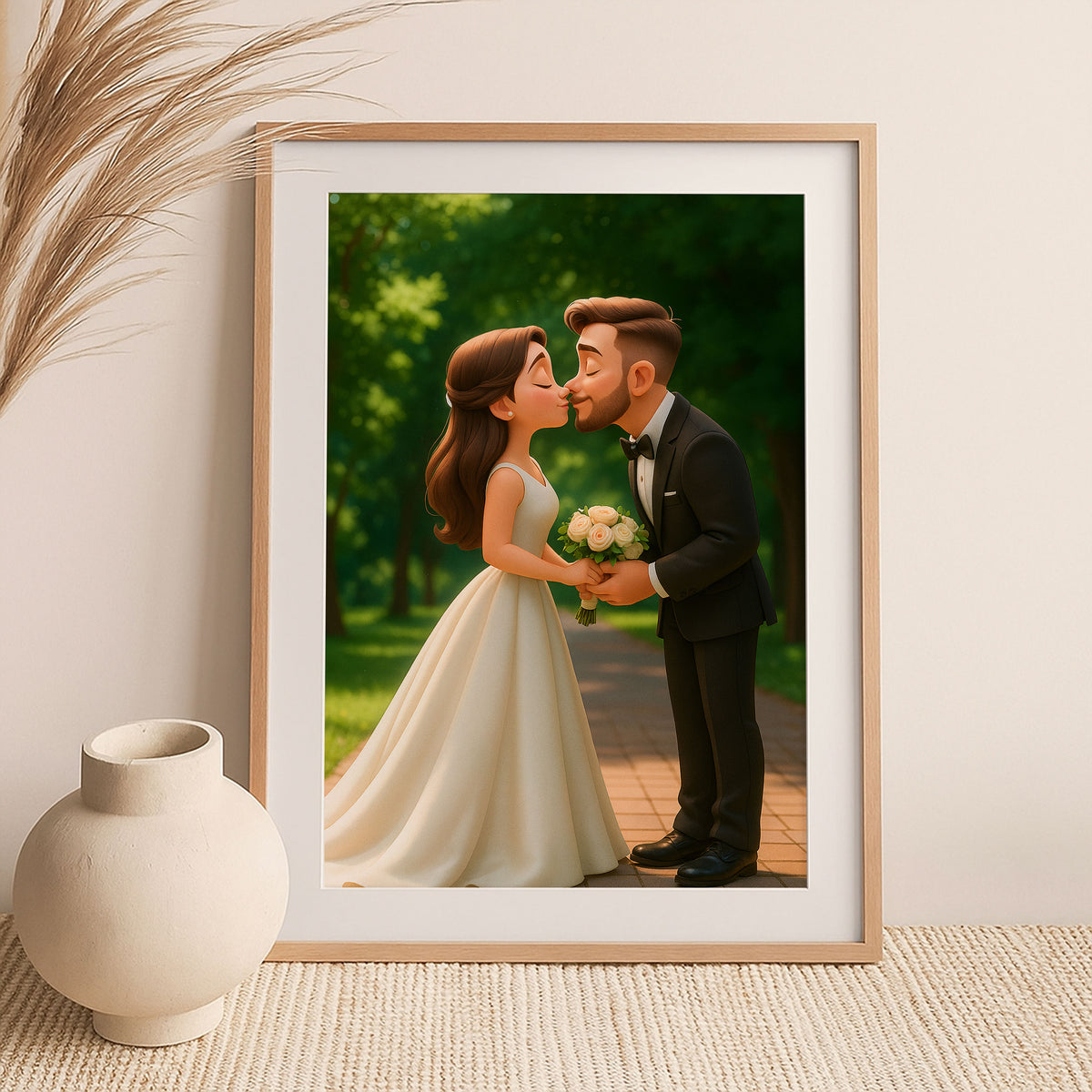 Charming Animated Wedding Portrait of a Happy Couple – Perfect for Home Decor &amp; Gift Ideas
 - 2