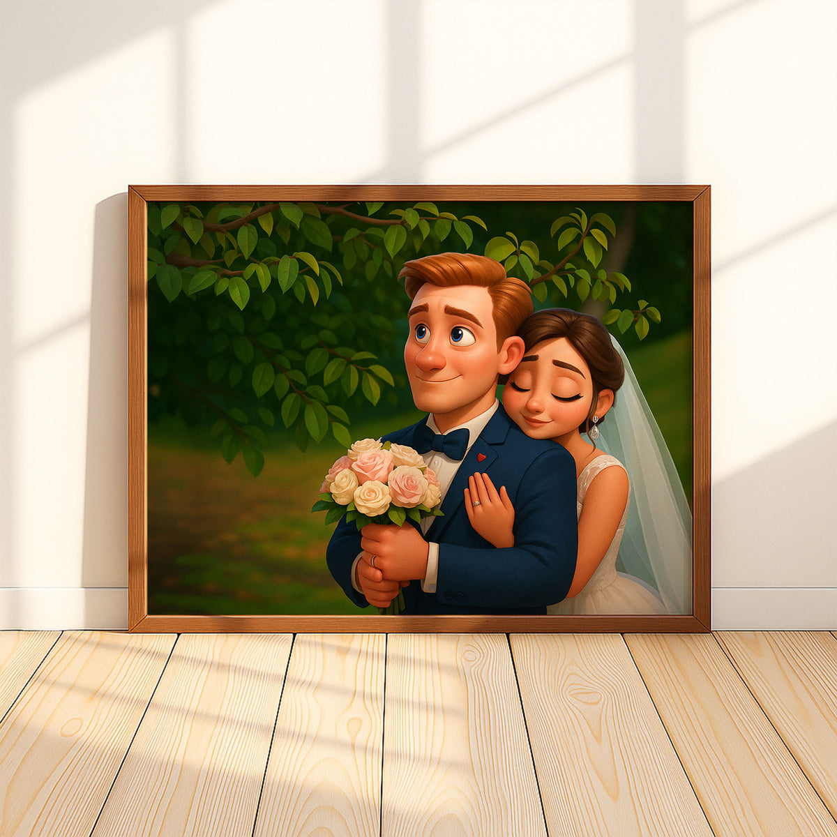Whimsical Couple Portrait: Charming Animated Wedding Art for a Blissful Home Décor
 - 2