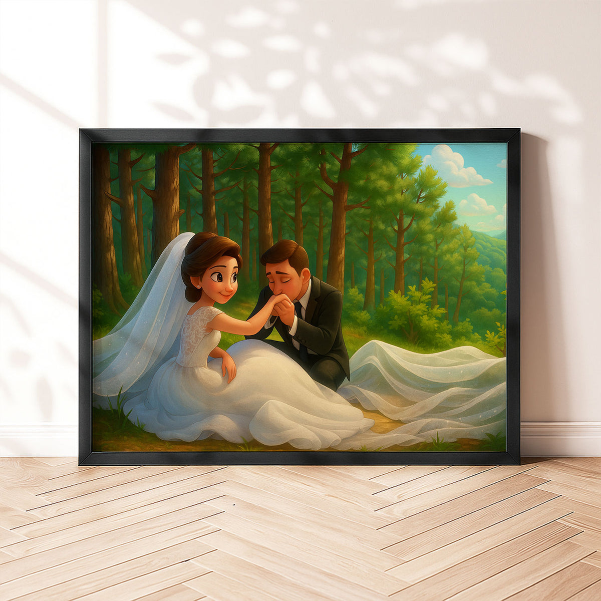 Charming Wedding Couple Art Print | Lovely Animated Style Portrait for Home Decor
 - 2