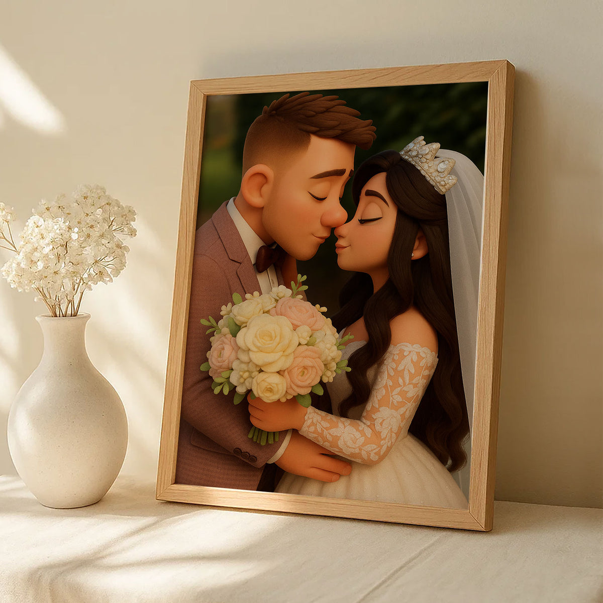 Charming Cartoon Wedding Portrait of a Bride and Groom – Perfect Gift for Newlyweds in Whimsical Art Style
 - 2