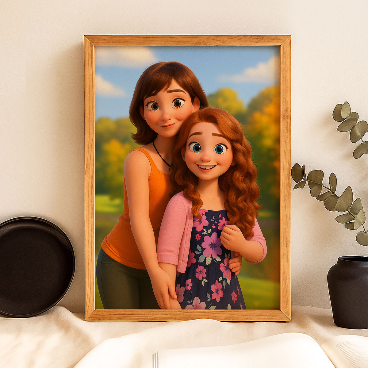 Joyful Swing Moments: Colorful Cartoon Art of a Father and Child at Play
 - 2