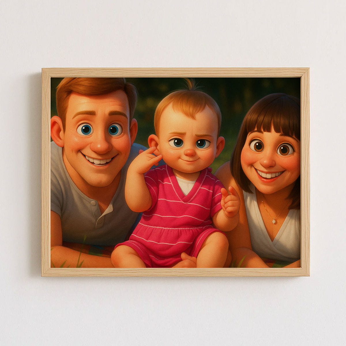 Heartwarming Cartoon Painting of a Girl and Her Mother Embracing on the Beach – Perfect Gift for Family Love
 - 2