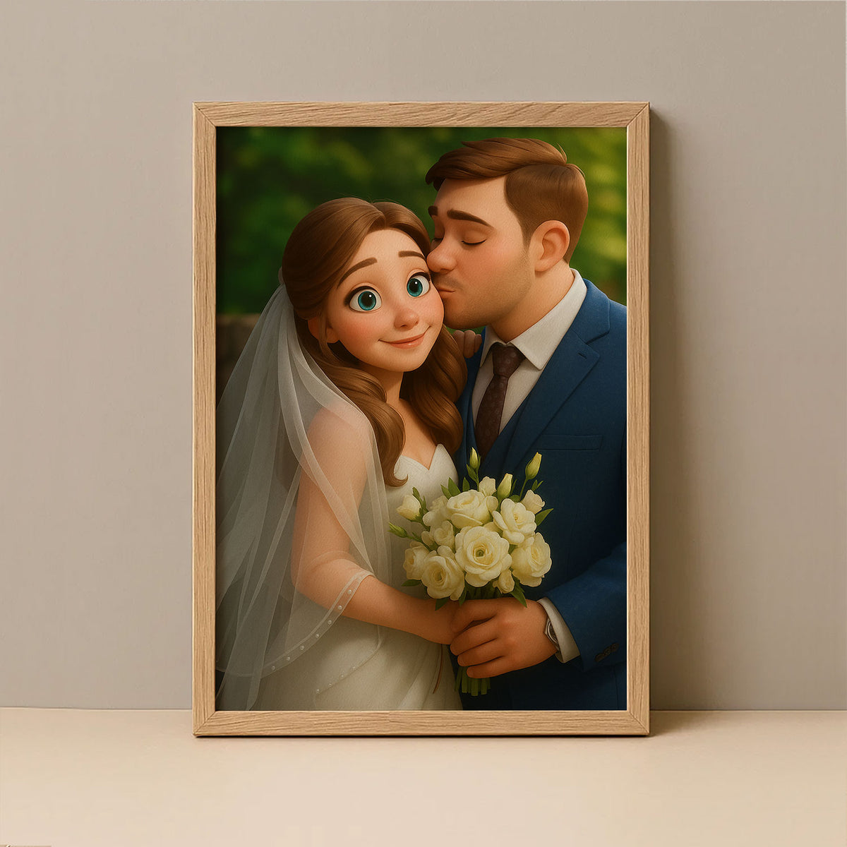 Charming Animated Wedding Portrait of a Couple in Love | Perfect for Home Decor and Gifts
 - 2