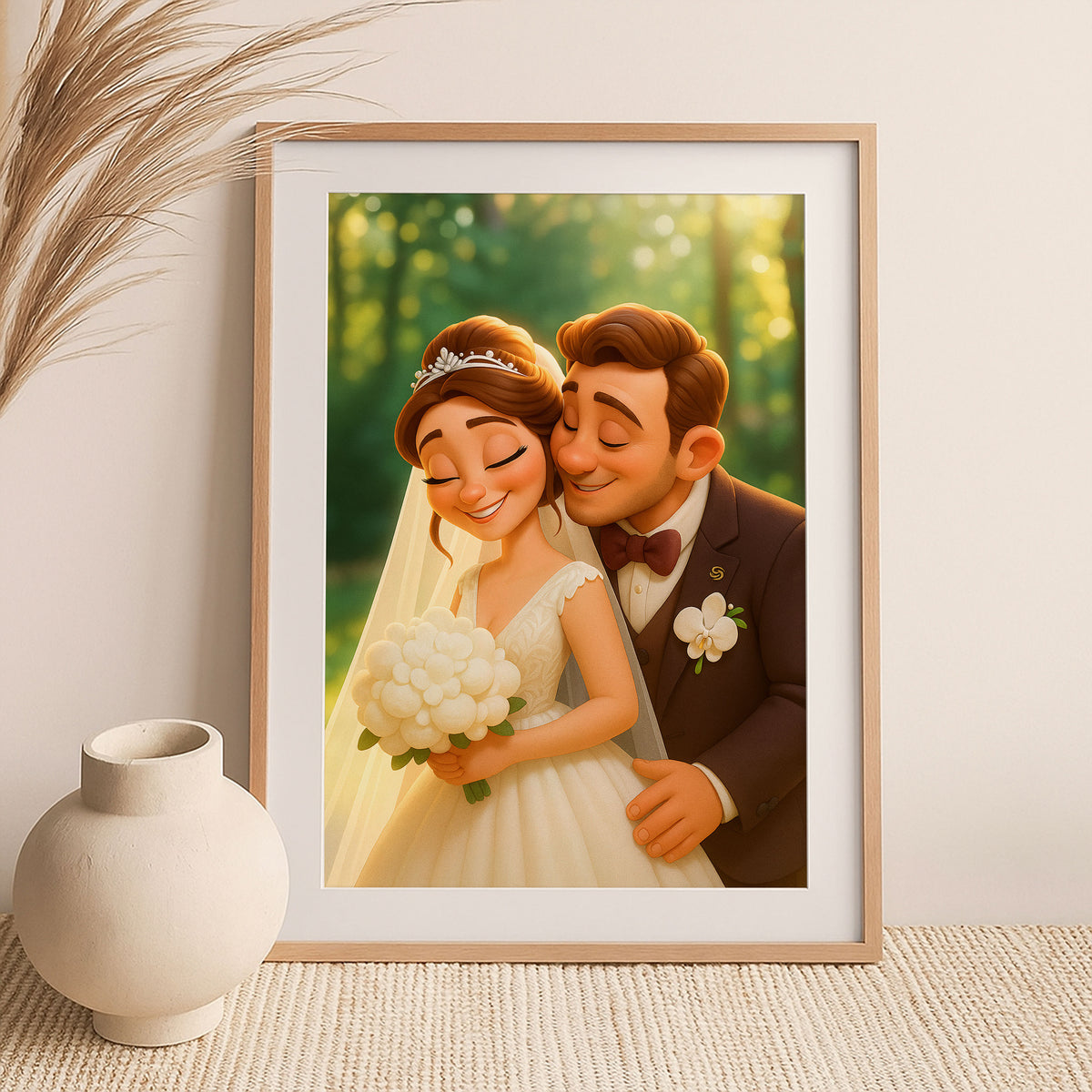 Charming Wedding Illustration: Disney-Inspired Romantic Couple in Lush Garden
 - 2