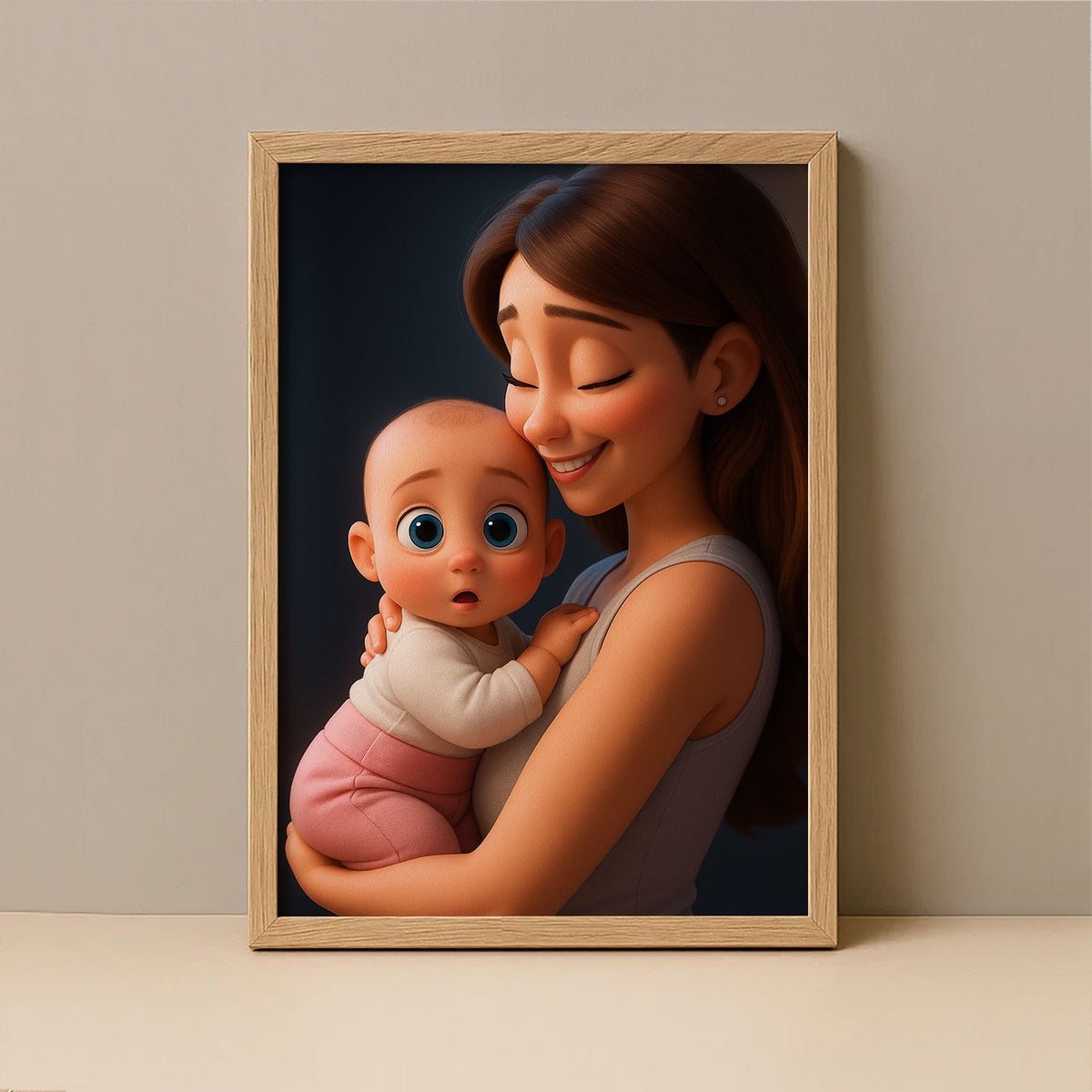 Heartwarming Cartoon Mom and Baby Art Print – Perfect for Nursery Decor and Family Love Reminders
 - 2