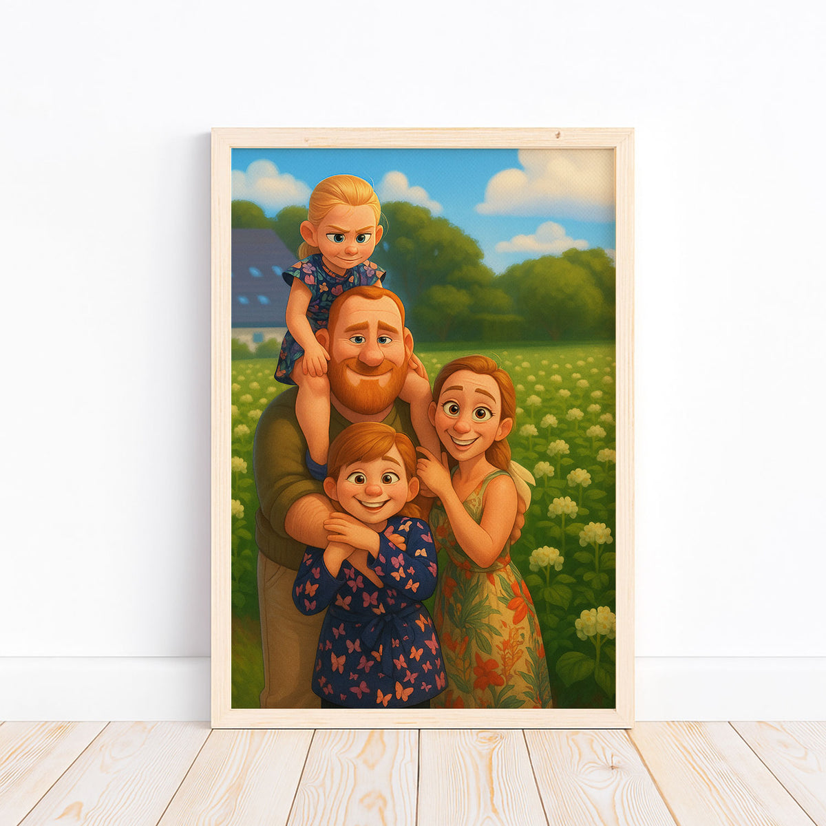 Whimsical Mother-Daughter Portrait: Heartwarming Cartoon Art for Your Home
 - 2