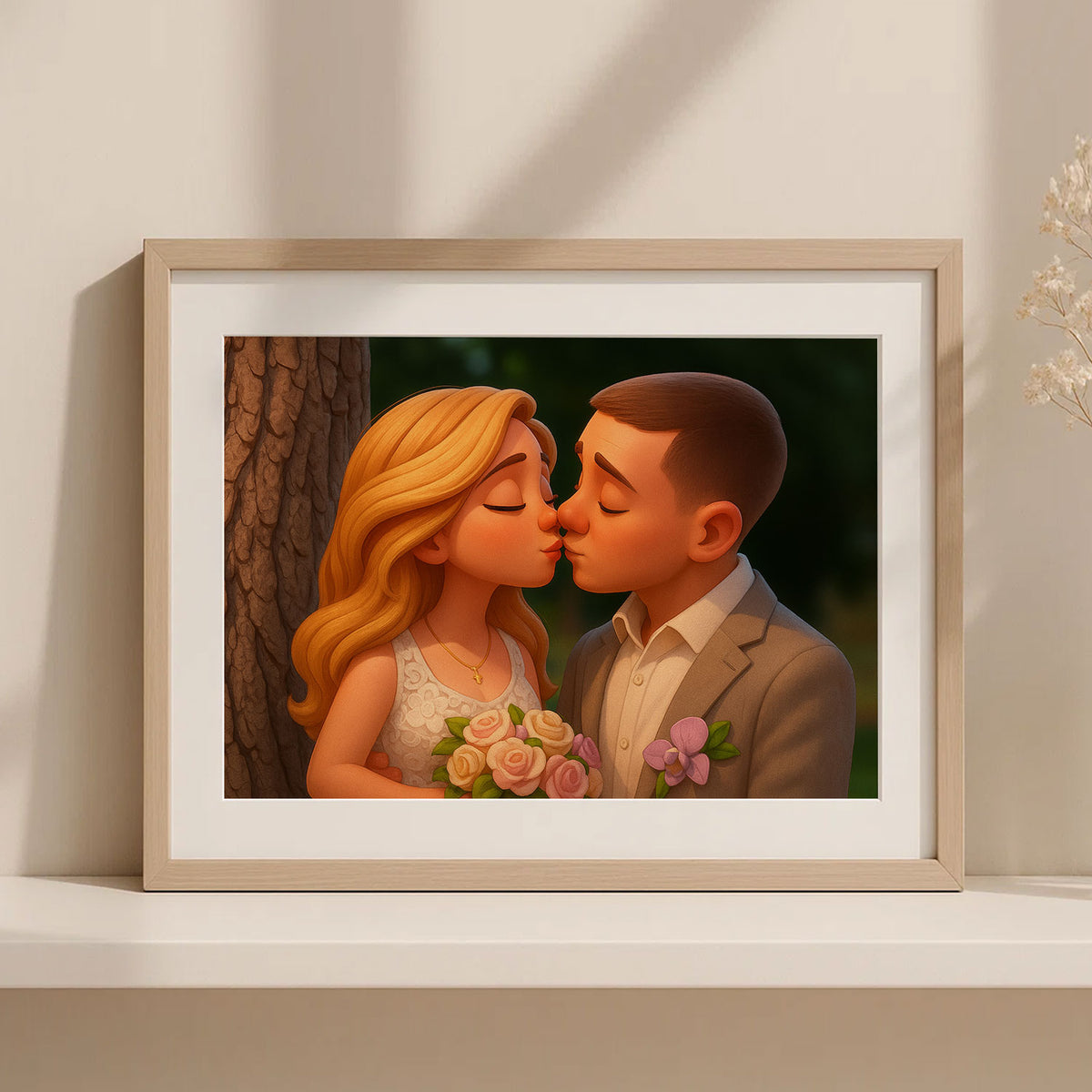 Charming Cartoon Wedding Kiss Art Print – Perfect Gift for Newlyweds and Couples in Love
 - 2