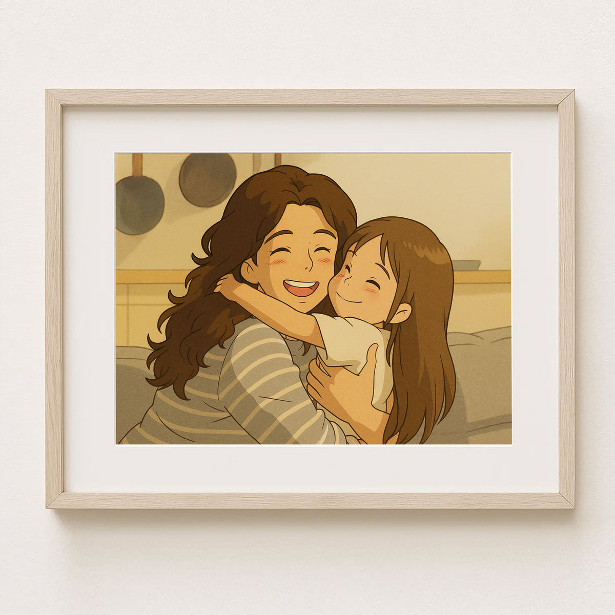 Joyful Bond: Colorful Cartoon Art of a Mother and Daughter Sharing Laughter and Love
 - 2