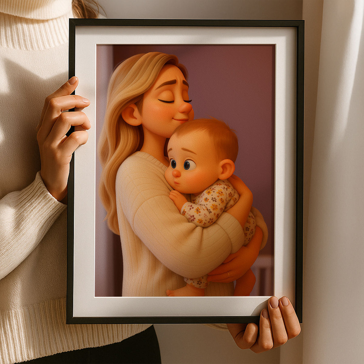 Heartwarming Cartoon Illustration of a Mother with Baby - Charming Home Decor for Family Spaces
 - 2