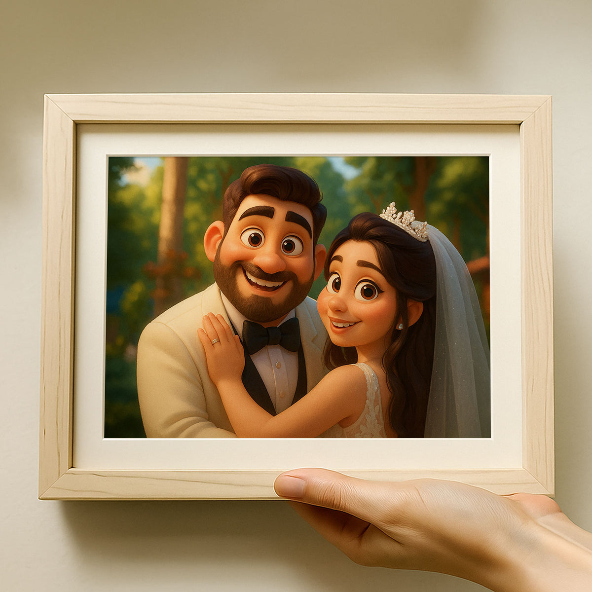 Charming Cartoon Wedding Portrait of a Happy Couple | Ideal Art for Home Decor
 - 2