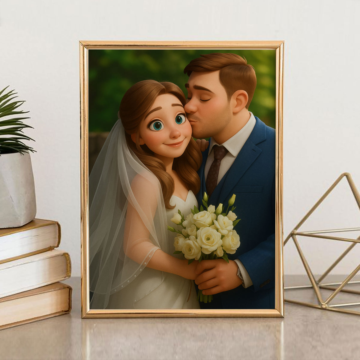 Charming Animated Wedding Couple Artwork - Perfect for Romantic Home Décor
 - 2
