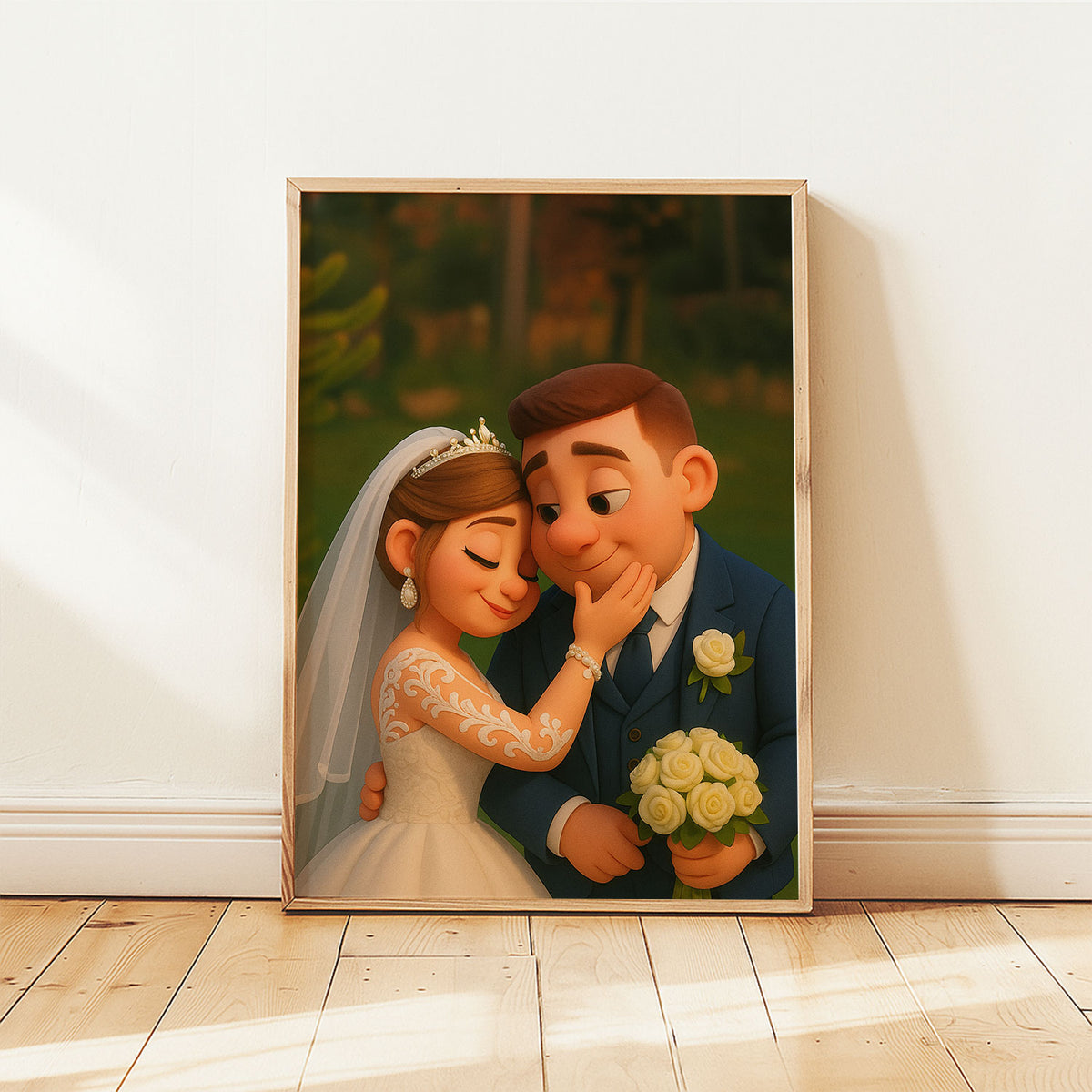 Whimsical Wedding Portrait: Charming Cartoon Art of Bride and Groom in Love
 - 2