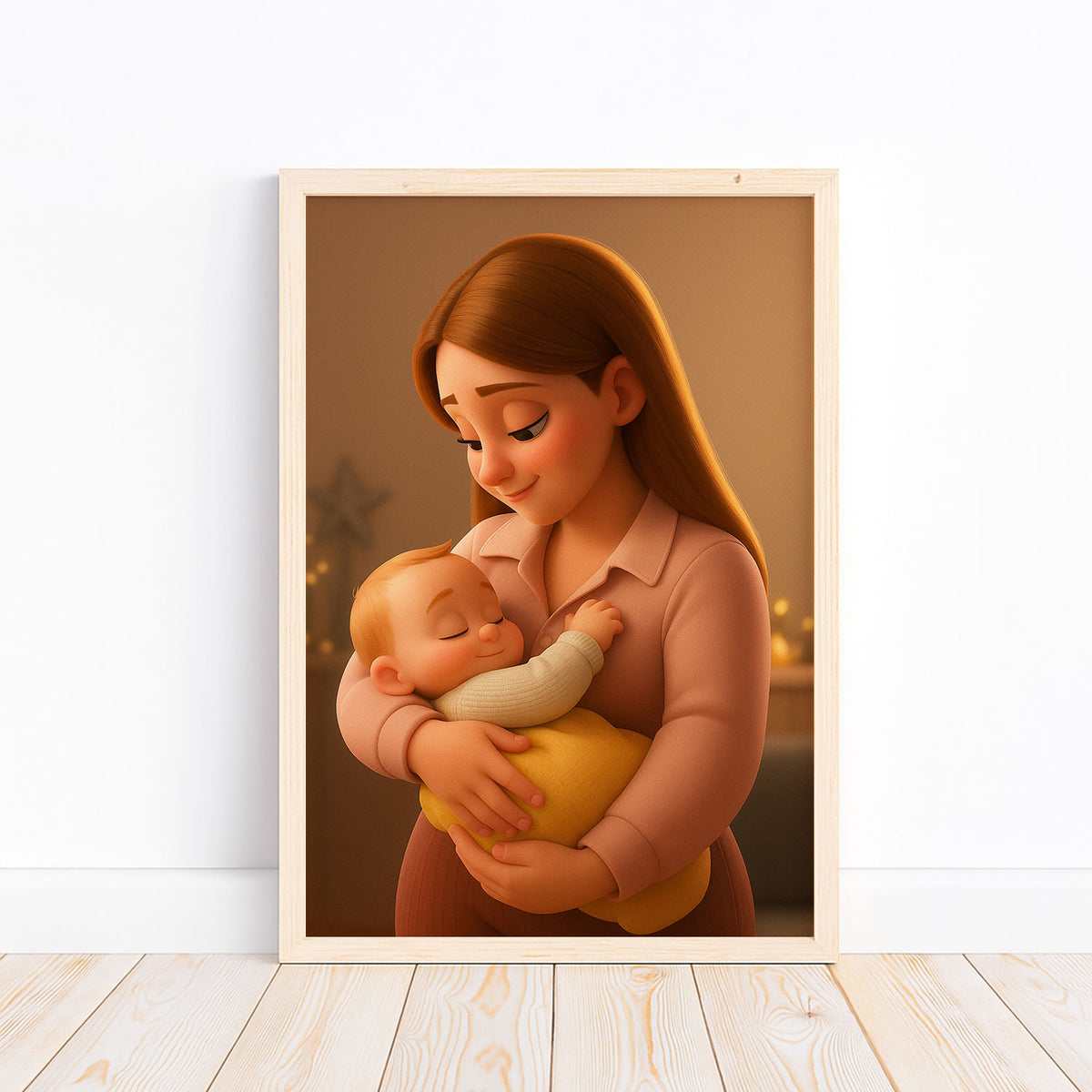Heartwarming Mother-Child Bond: Adorable Cartoon Art Print for Your Home Décor - Perfect Gift for Moms and New Parents
 - 2