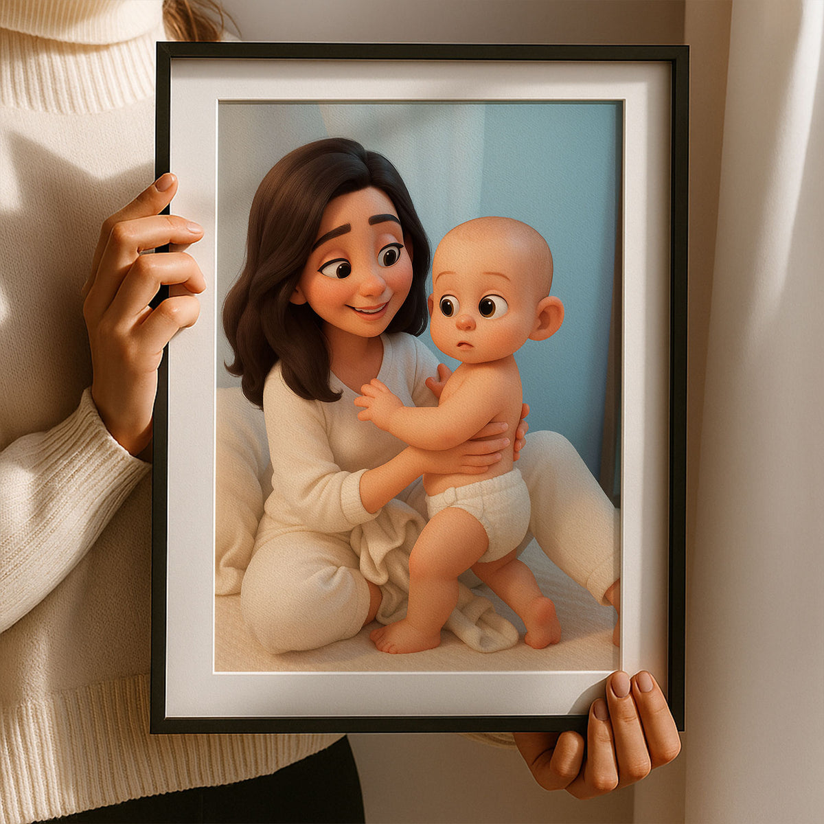 Heartwarming Mother and Baby Illustration - Adorable Cartoon Art for Nursery Decor, Perfect Gift for New Moms
 - 1
