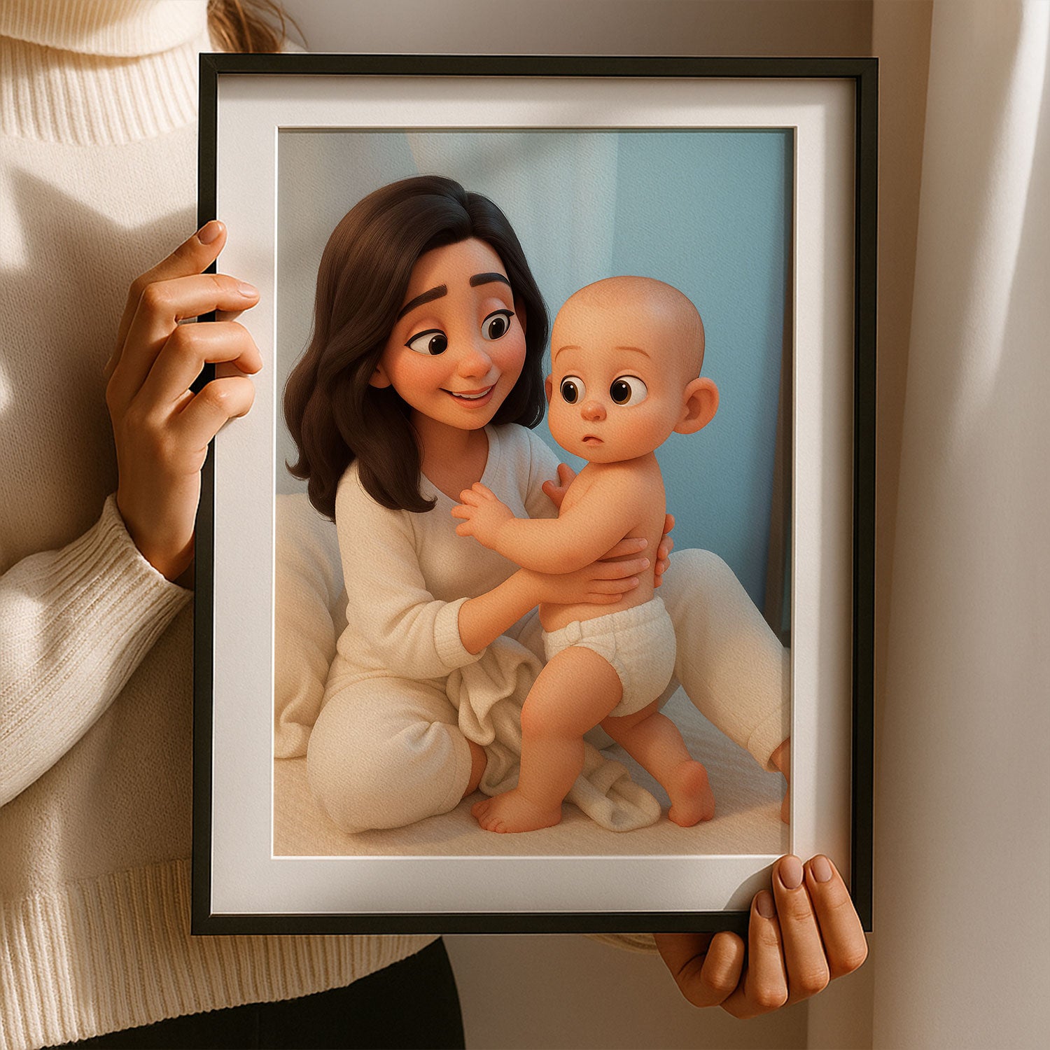Heartwarming Mother and Baby Illustration - Adorable Cartoon Art for Nursery Decor, Perfect Gift for New Moms
 - 1