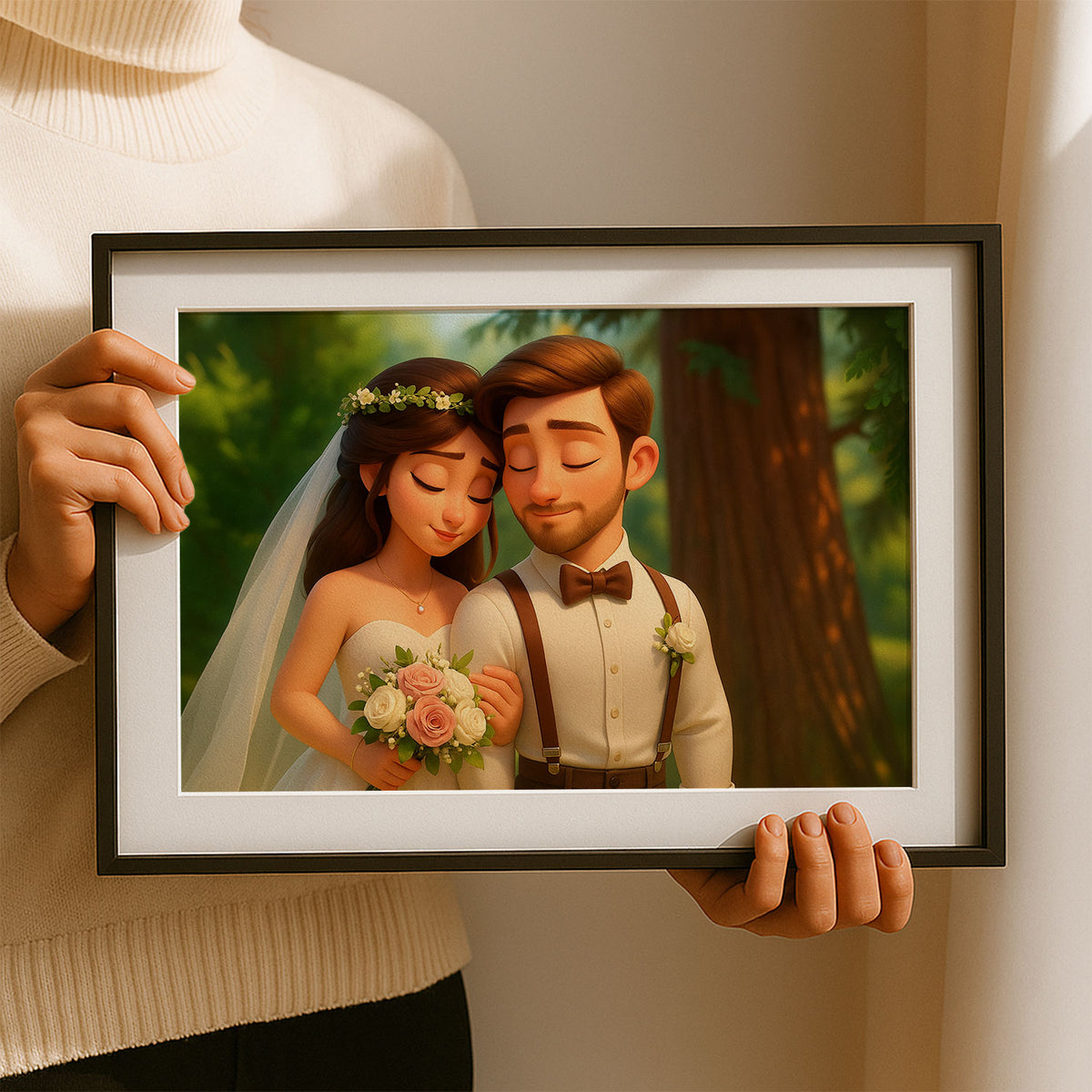 Charming Wedding Couple Art Print | Romantic Animated Style Wedding Portrait for Home Decor
 - 2