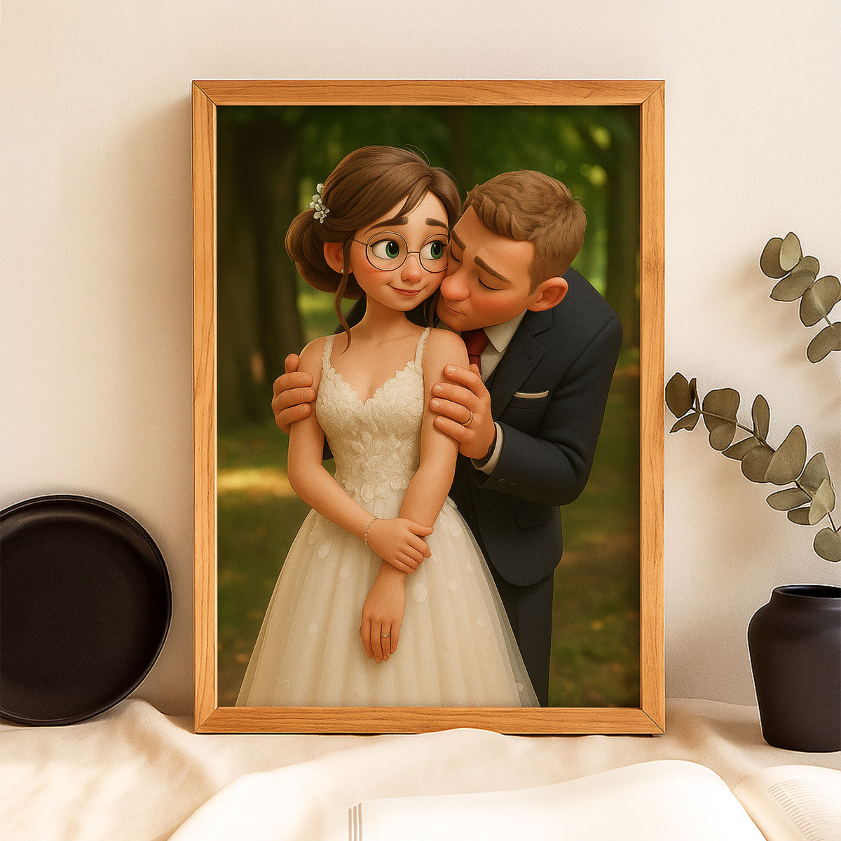 Charming Cartoon Couple Wedding Portrait: Enchanting Animated Style for Your Home Decor
 - 2