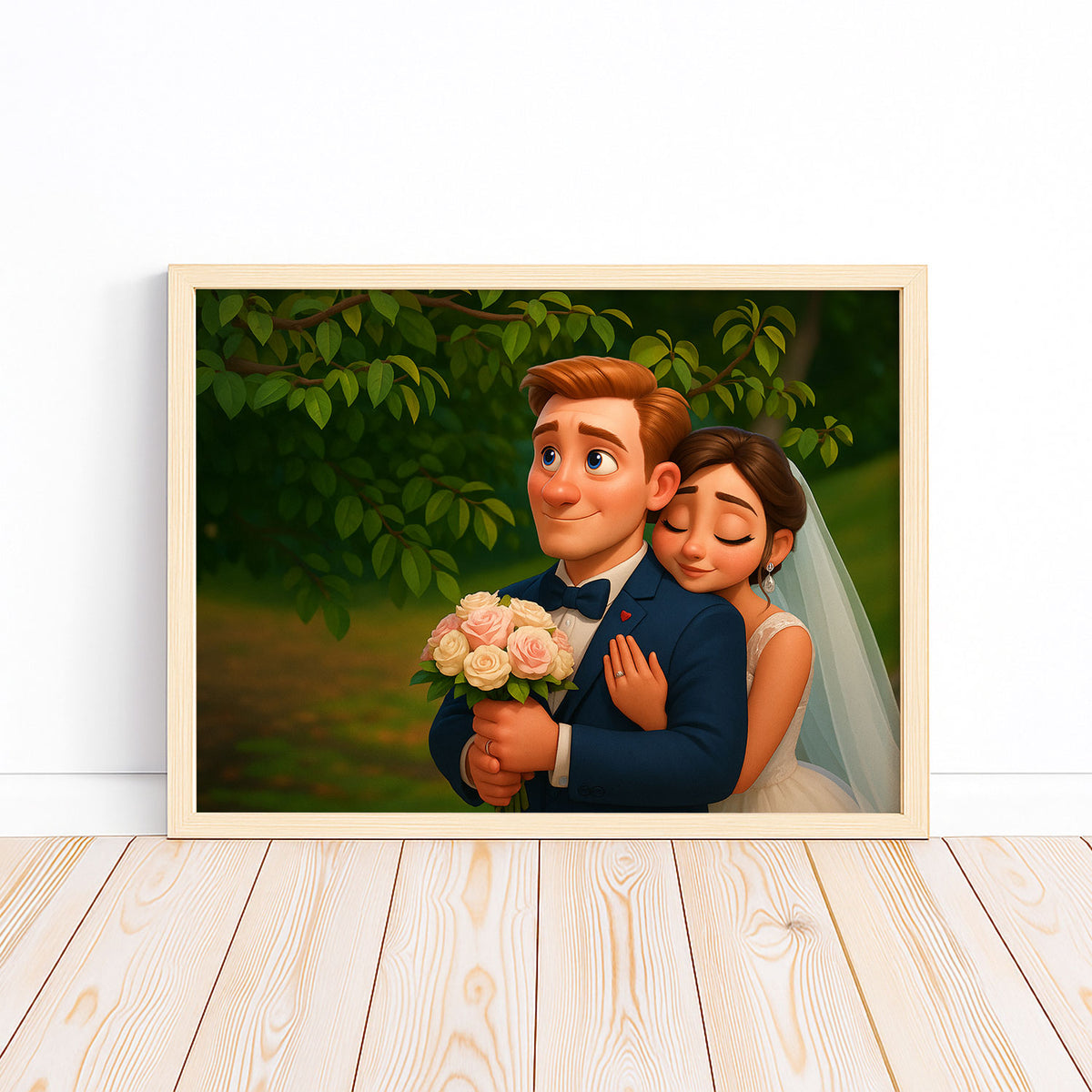 Charming Animated Wedding Portrait of Bride and Groom - Perfect for Home Decor and Gift Ideas
 - 2