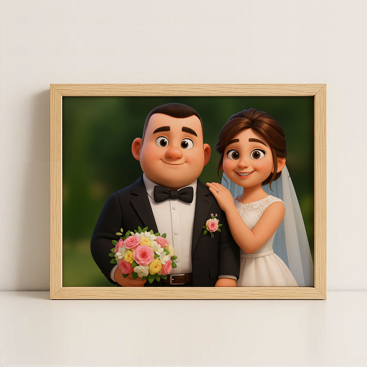 Charming Cartoon Wedding Couple Art Print - Whimsical Love Scene for Home Decor
 - 2