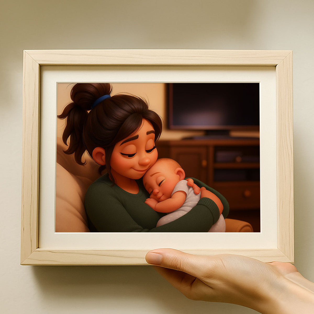 Heartwarming Cartoon Art of a Mother and Baby: Charming Illustration for Family Decor and Nursery
 - 2