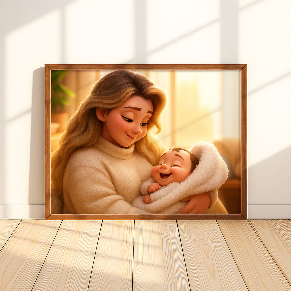 Heartwarming Cartoon Art Print of Mother and Baby Cherishing a Sweet Moment Together – Perfect Decor for Nursery and Home
 - 2