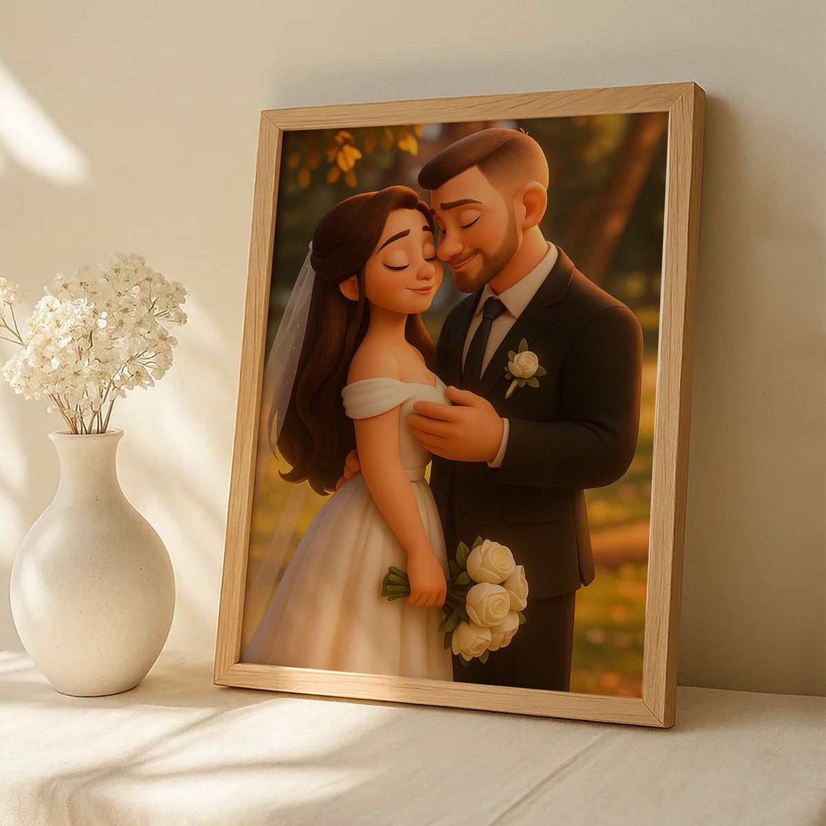 Custom Cartoon Couple Portrait: Romantic Wedding Theme in Vibrant Animated Style
 - 2