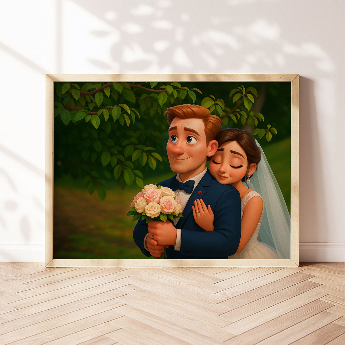 Charming Wedding Bliss: Romantic Couple Illustration Perfect for Home Décor in Whimsical Art Style
 - 2