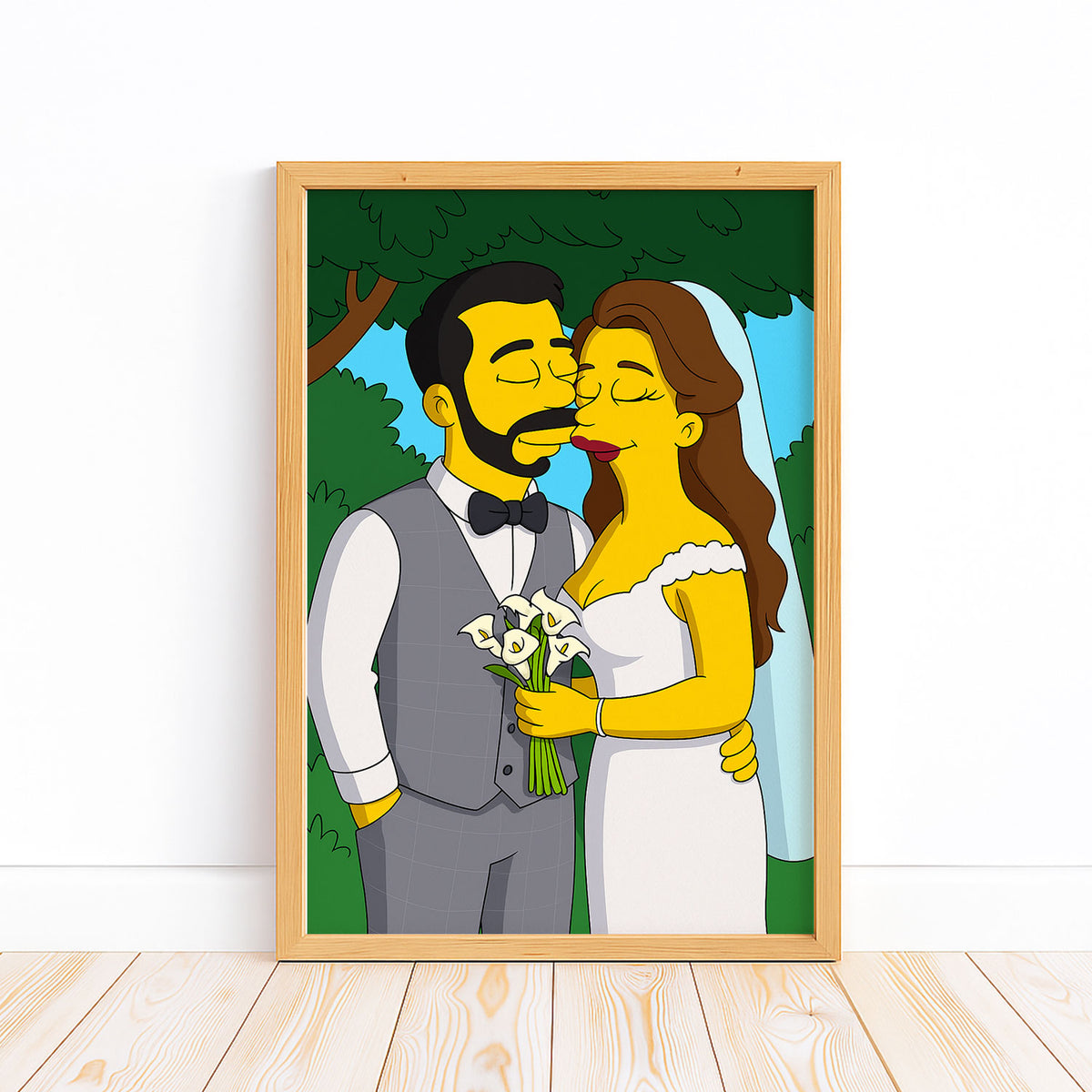 Whimsical Cartoon Wedding Artwork: Fun Simpsons-Inspired Bride and Groom Illustration
 - 2