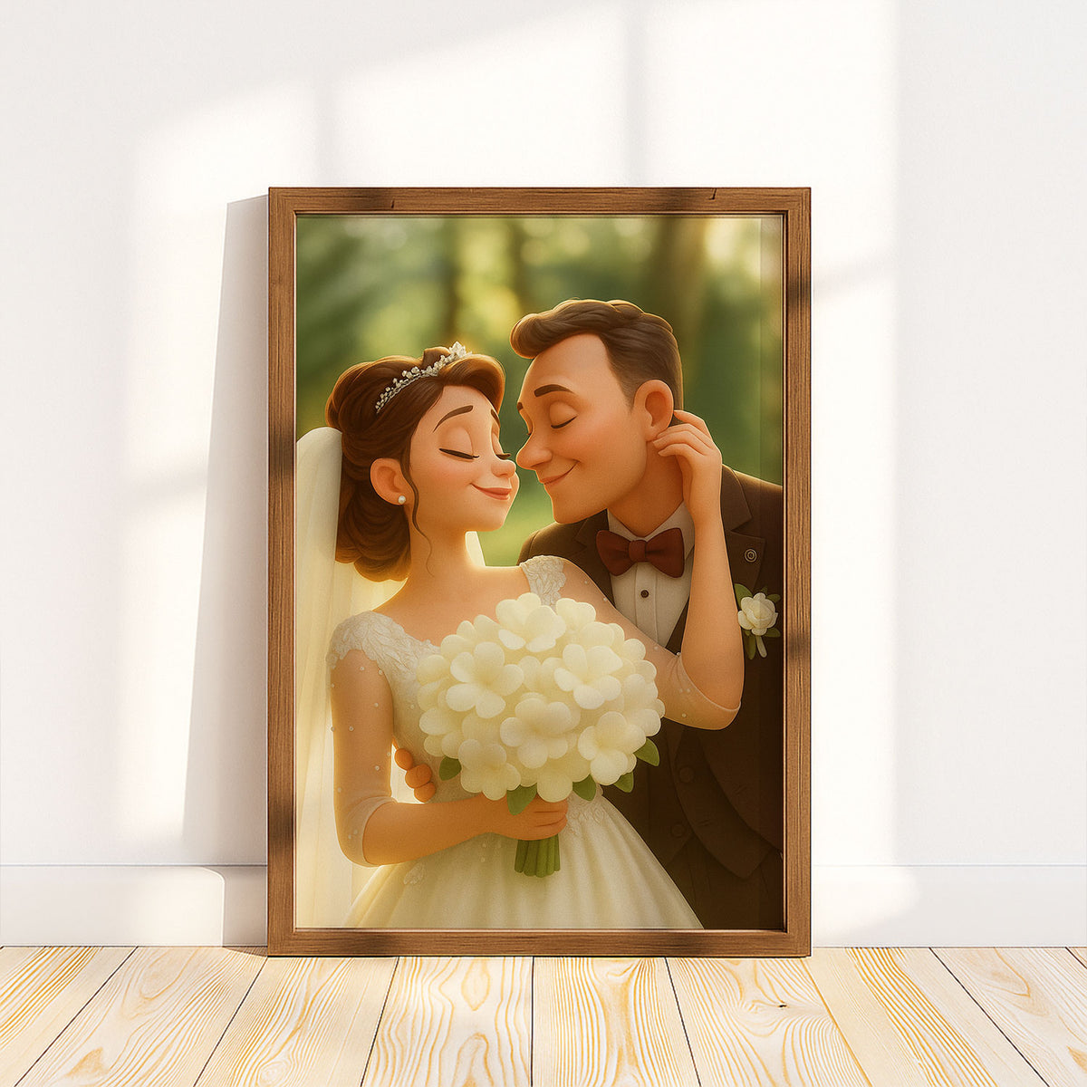 Charming Animated Wedding Art: Romantic Kissing Couple in Cartoon Style for Your Home Decor
 - 2
