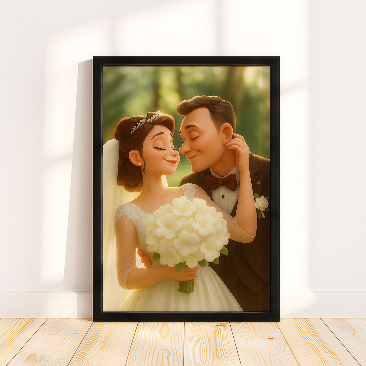 Charming Animated Wedding Portrait: Capturing Love and Happiness in a Whimsical Style
 - 2