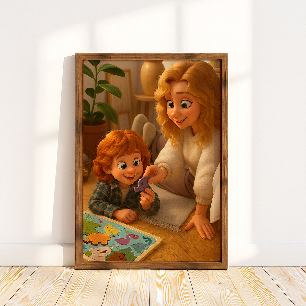 Heartwarming Family Portrait: Charming Cartoon Style Illustration of a Grandmother and Granddaughter Embracing Joyfully
 - 2