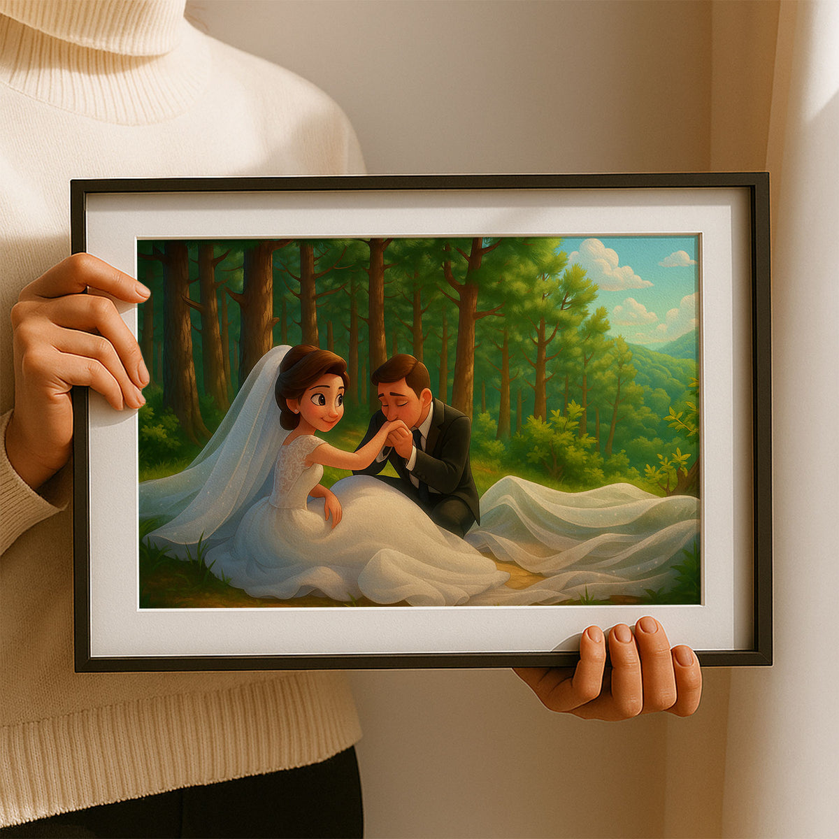 Charming Cartoon Wedding Art: Cute Couple Portrait for Your Home Decor Collection
 - 2