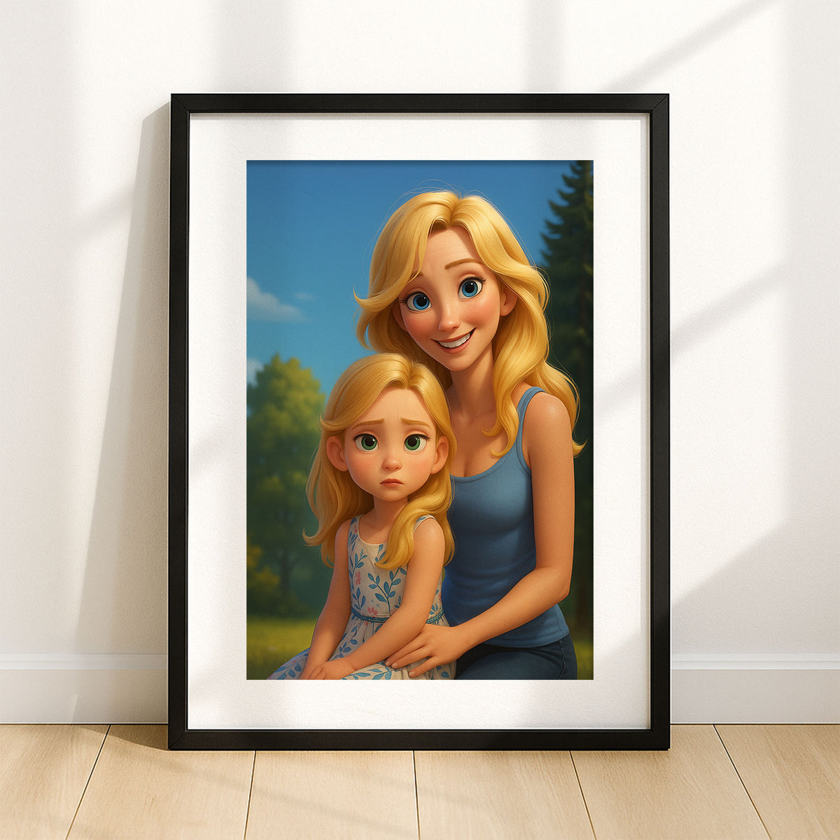 Charming Mother-Daughter Illustrated Art Print in Vibrant Cartoon Style - Perfect for Home Decor
 - 2