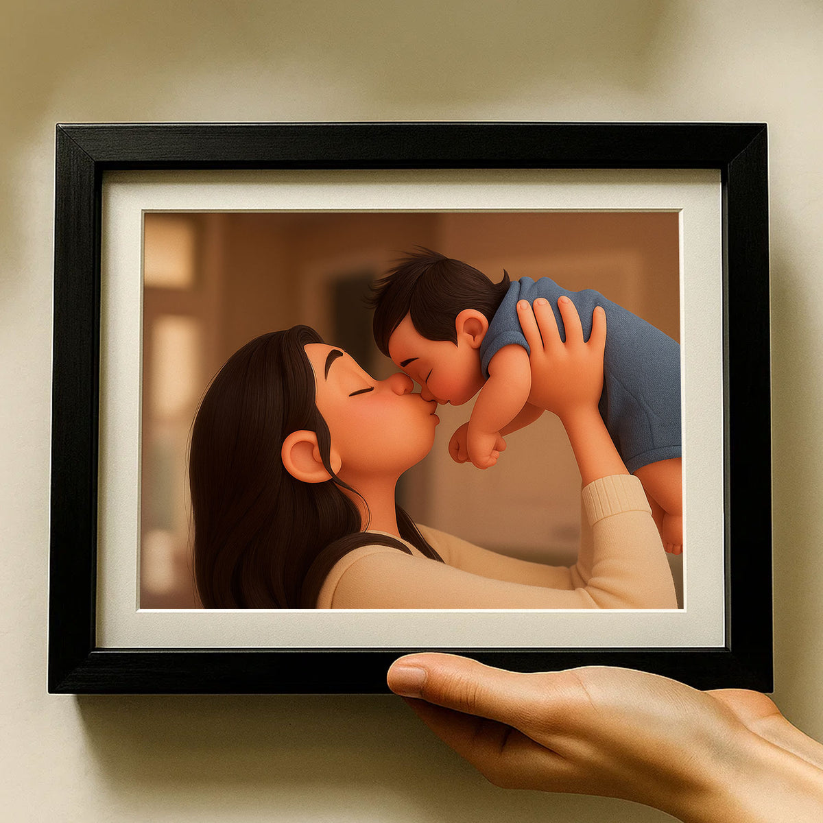 Adorable Cartoon Mom and Baby Art Print: Celebrate Love and Bonding in a Cozy Home Setting!
 - 2