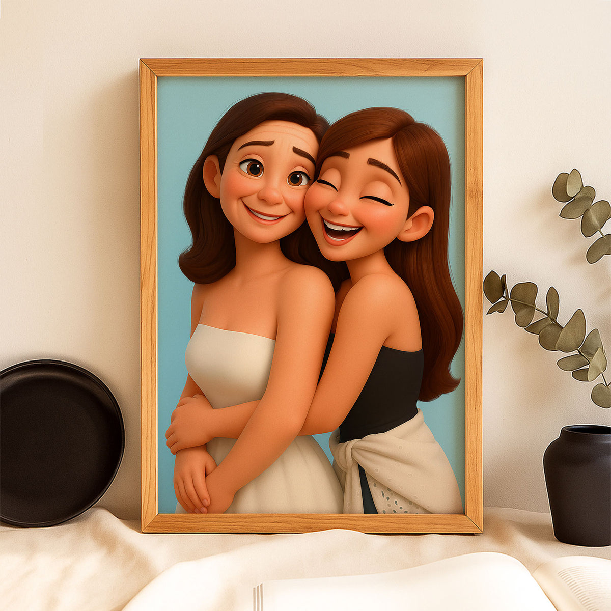 Heartwarming Mother-Daughter Cartoon Artwork: Celebrate Generational Love in Vibrant Illustrated Style for Your Home Decor
 - 2