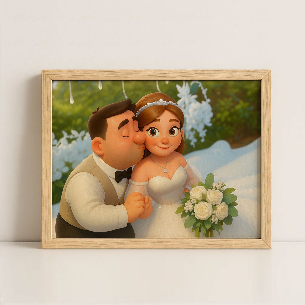 Beautiful Animated Wedding Portrait of a Happy Couple in a Charming Style - Perfect for Your Home Decor
 - 2