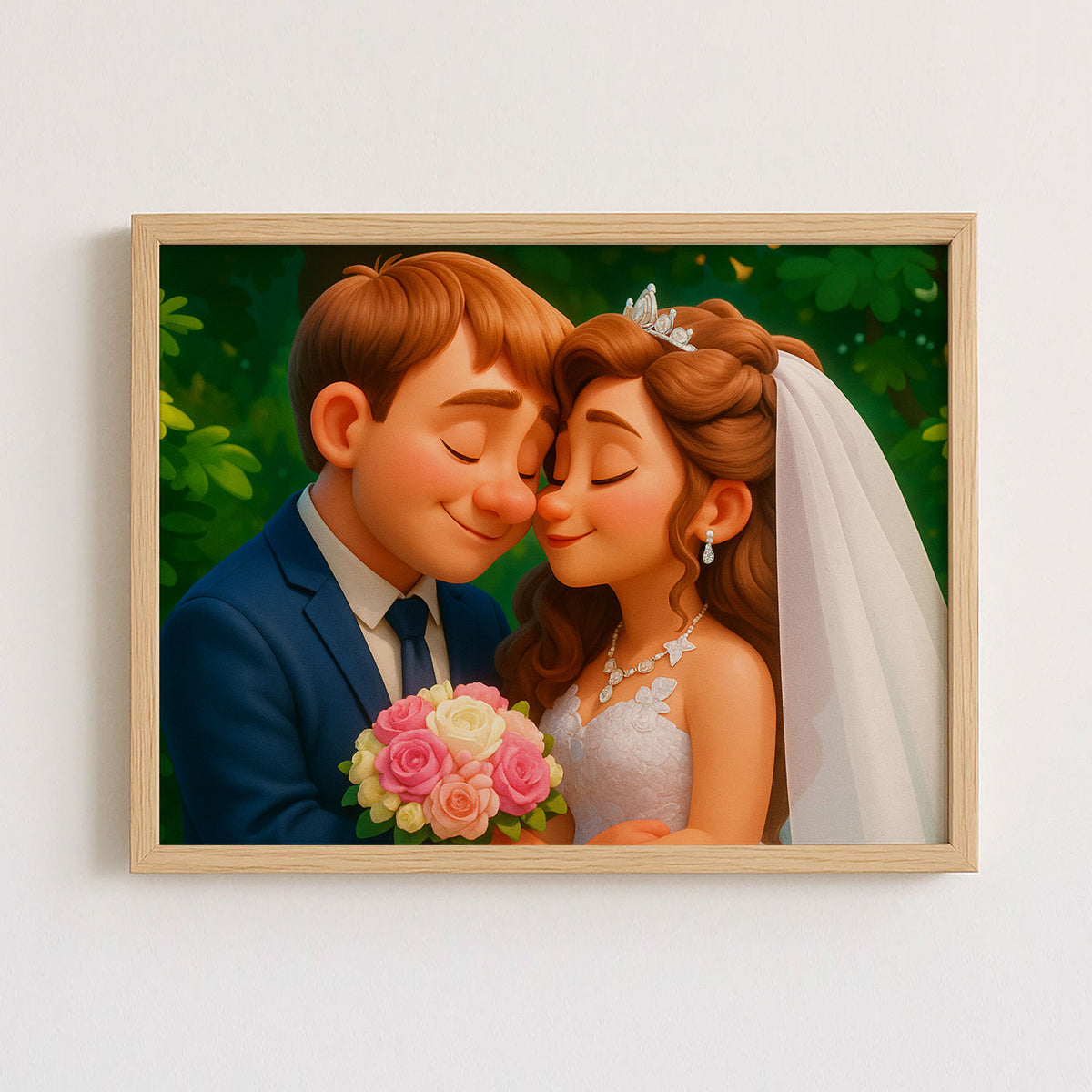 Charming Cartoon Wedding Couple Art Print - Whimsical Love Scene for Home Decor
 - 3