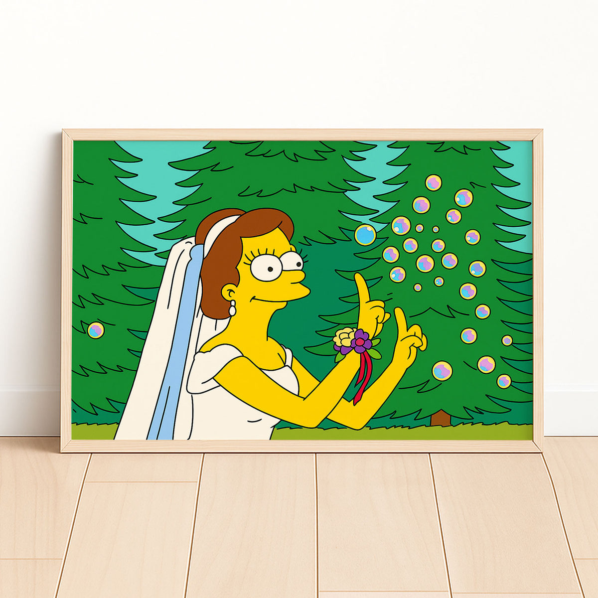 Whimsical Wedding Art: Homer and Marge Simpsons in Vibrant Cartoon Style
 - 3