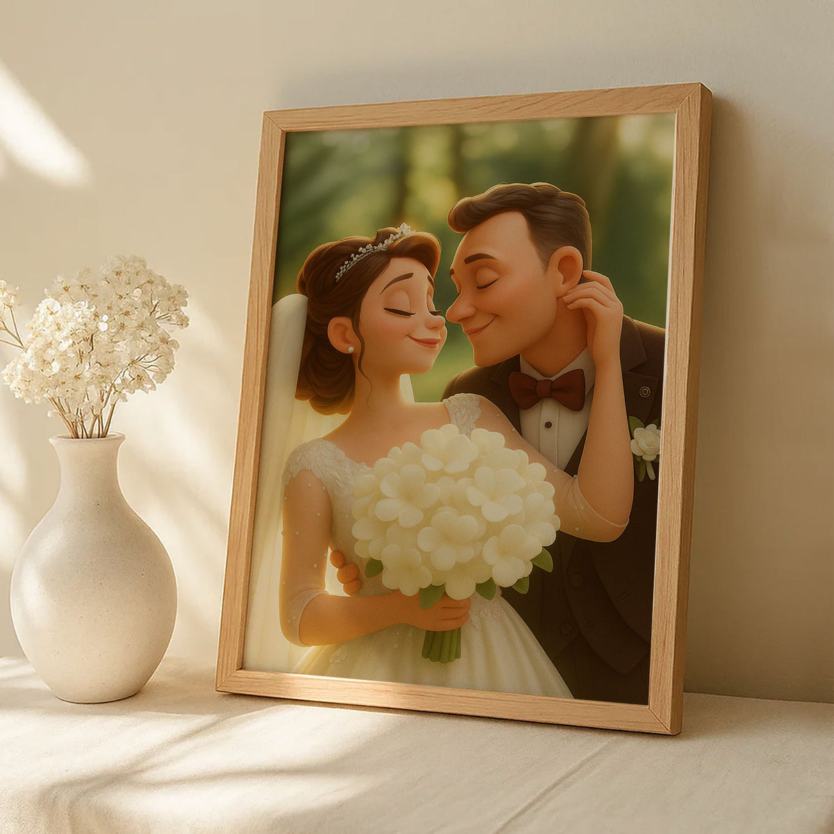 Charming Wedding Couple Art Print in Whimsical Cartoon Style - Perfect for Home Decor and Gift Ideas
 - 3