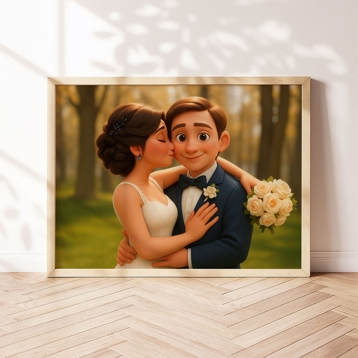 Whimsical Couple Portrait: Charming Animated Wedding Art for a Blissful Home Décor
 - 3