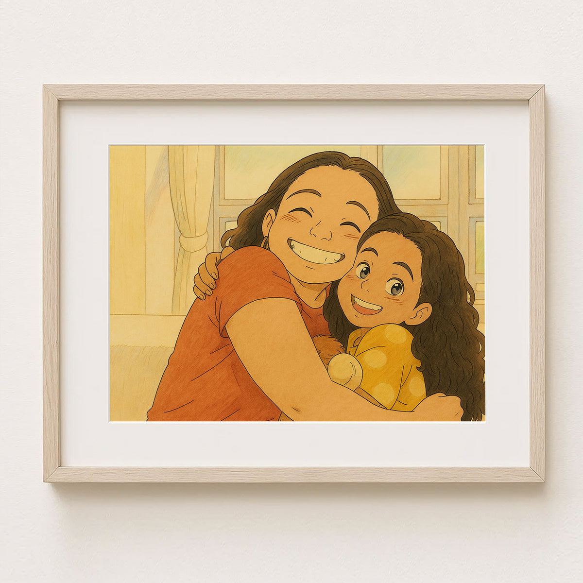 Joyful Bonding: Heartwarming Cartoon Art of a Fun Moment Between a Mother and Daughter
 - 3