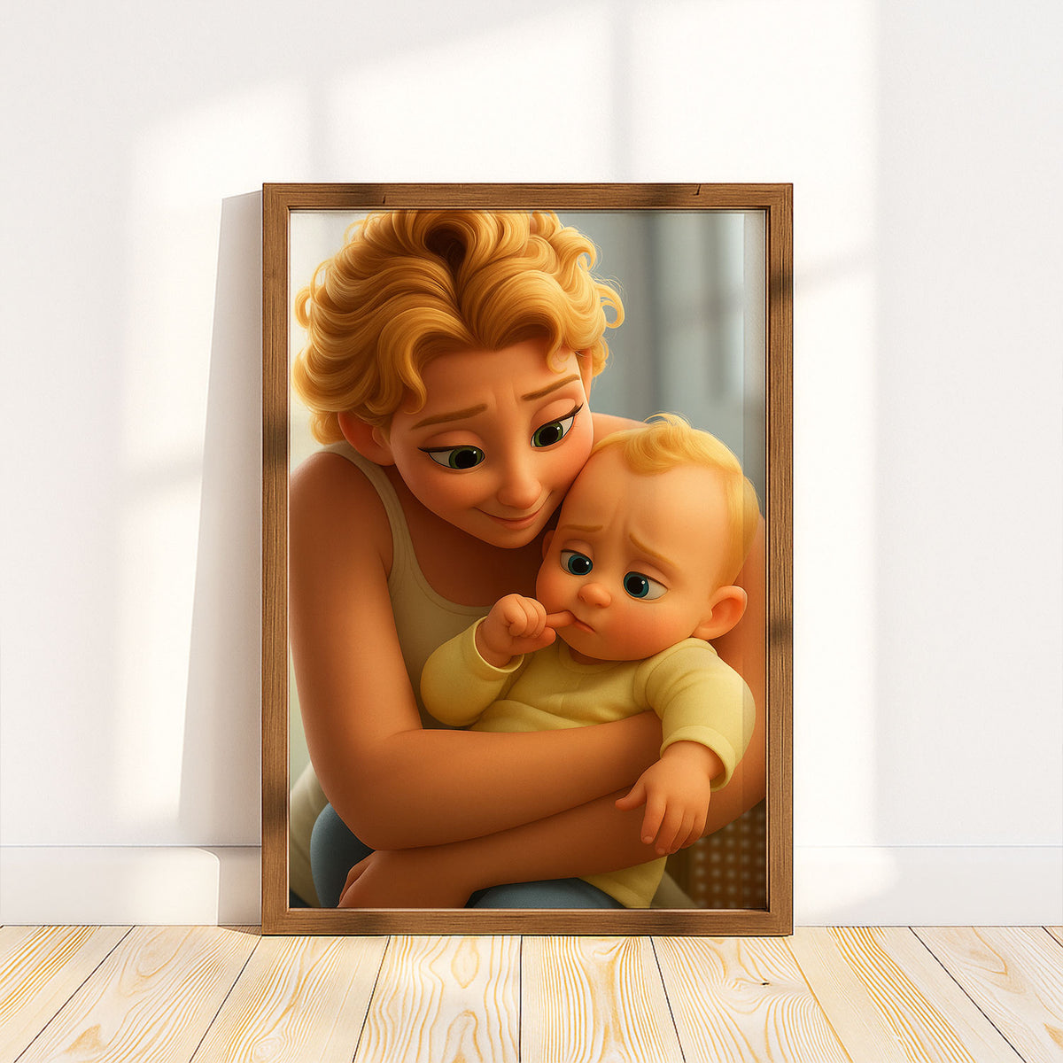 Charming Disney-Style Illustration of a Loving Mother with Baby - Perfect for Nursery Decor and Family Art
 - 3