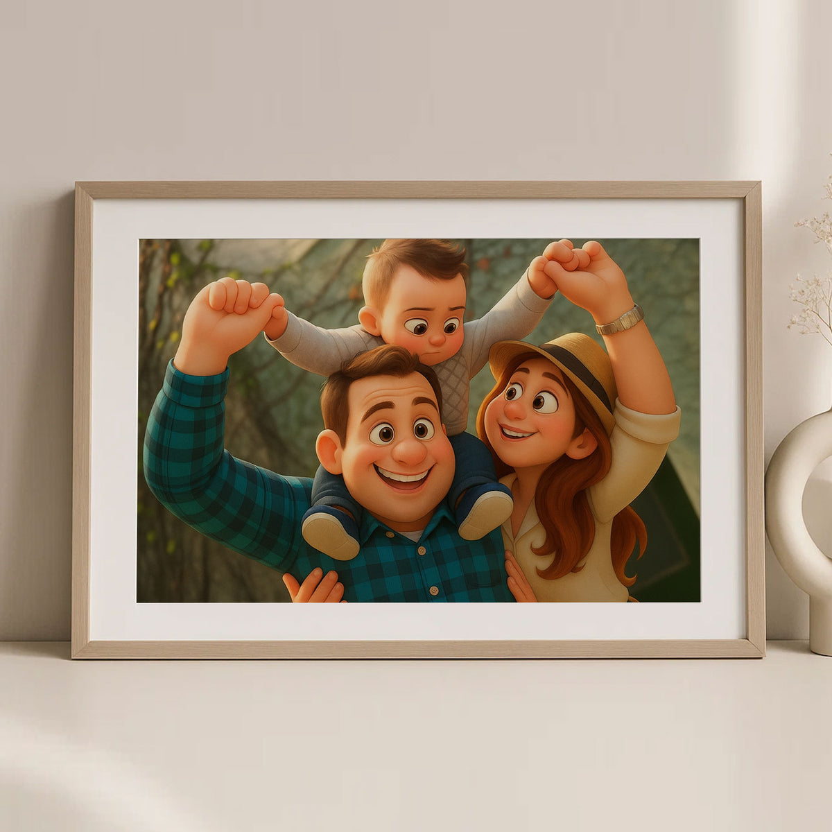 Charming Family Portrait in Playful Cartoon Style – Celebrate Love and Joy in Art
 - 3