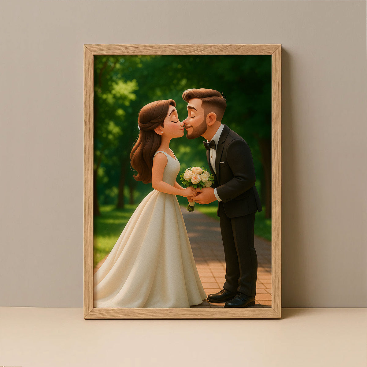 Charming Animated Wedding Portrait of a Happy Couple – Perfect for Home Decor &amp; Gift Ideas
 - 3