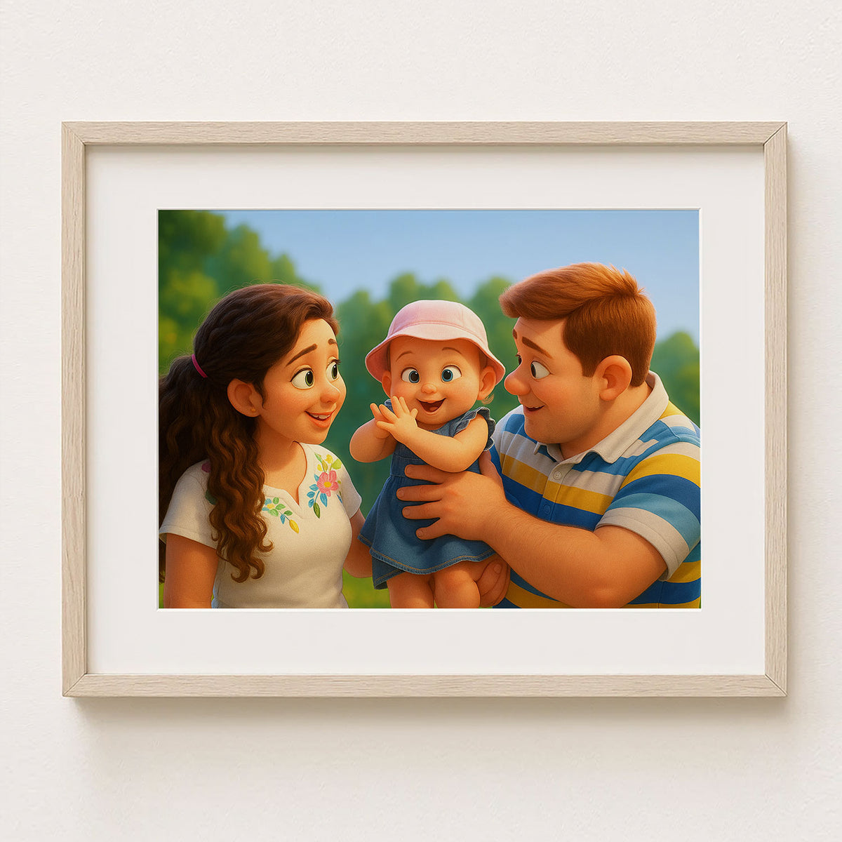 Charming Family Portrait Art: Whimsical Cartoon Style with Happy Kids and Loving Parents
 - 3