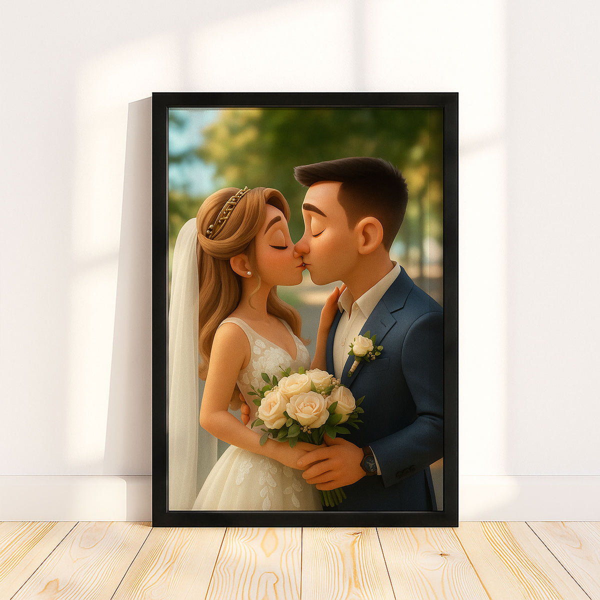 Charming Cartoon Couple Wedding Portrait: Enchanting Animated Style for Your Home Decor
 - 3
