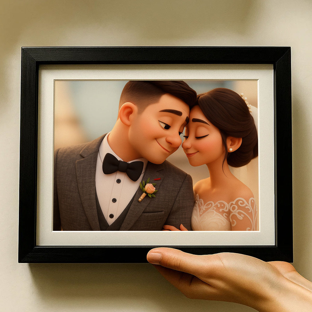 Charming Animated Wedding Portrait: Love and Joy Captured in Whimsical Style
 - 3