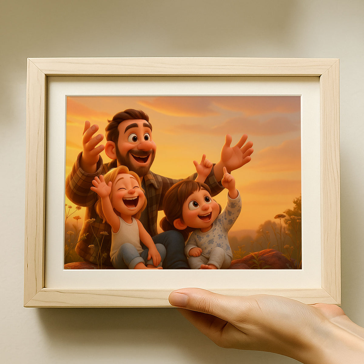 Heartwarming Mother-Daughter Embrace Artwork in Whimsical Cartoon Style - Perfect for Family Home Decor
 - 3