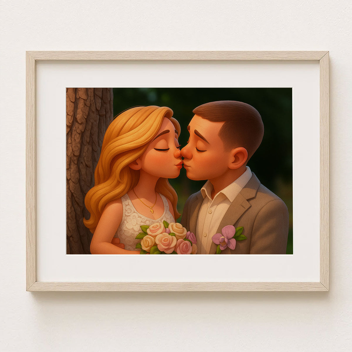 Charming Cartoon Wedding Kiss Art Print – Perfect Gift for Newlyweds and Couples in Love
 - 3