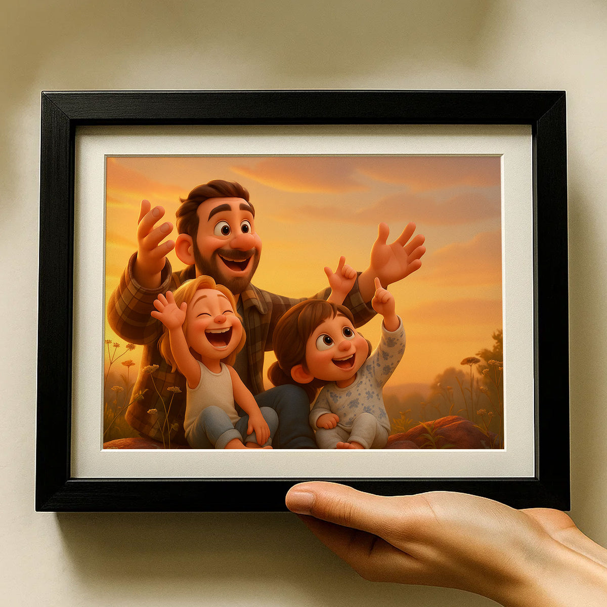 Charming Family Portrait: Heartwarming Cartoon Art Featuring Joyful Parents and Baby
 - 2